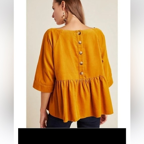 Anthropologie Maeve Maria Babydoll Corduroy Top mustard size S - Picture 12 of 13